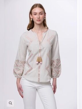NWT Rungolee Belize Cotton Blouse Snowfall Dobby Boho Embroidered Womens Large